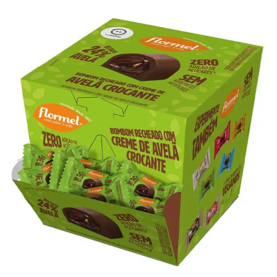 Bombom Recheado Creme de Avelã Crocante Zero Glúten e Zero Açúcar Disp 18X12G - Flormel