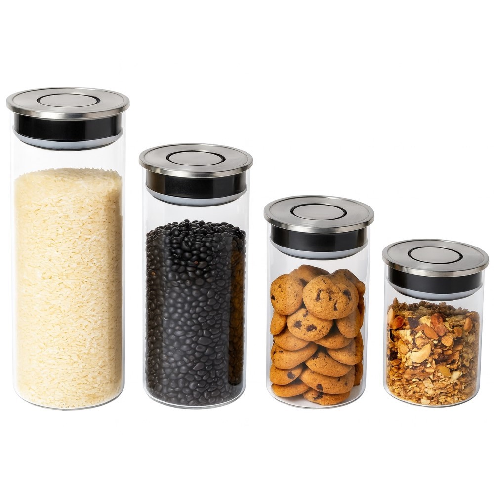 Kit 4 Potes de Vidro com Tampa Inox e botão de Vácuo Yikasa em Oferta na Shopee