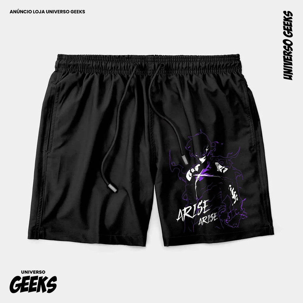 Bermuda Tactel Solo Leveling Sung Jin-Woo Arise Anime Short Confortável Com Elastano Ideal Lazer Treino Esportes Praia
