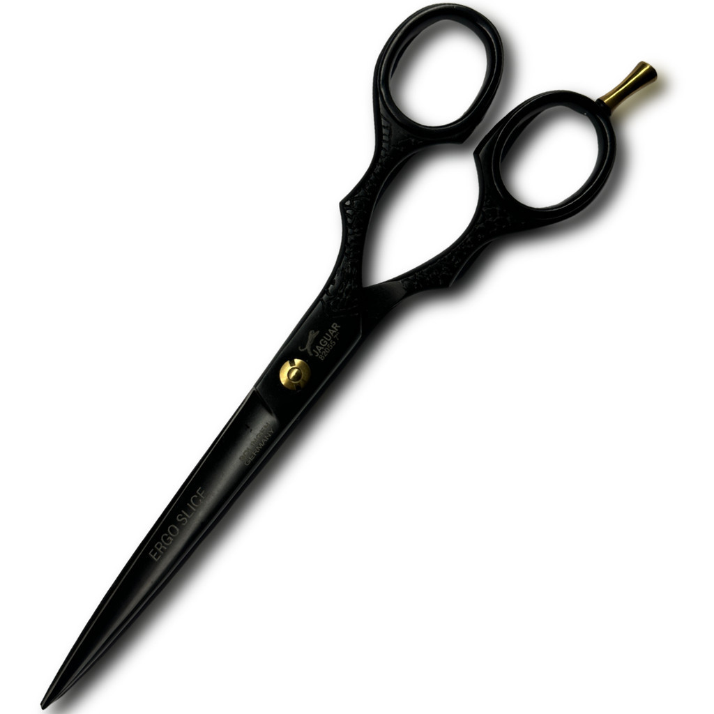 Tesoura Profissional Preta Jaguar Ergo Slice 7 Pol Aço Inox Corte Deslizante Barbeiro Barbearia