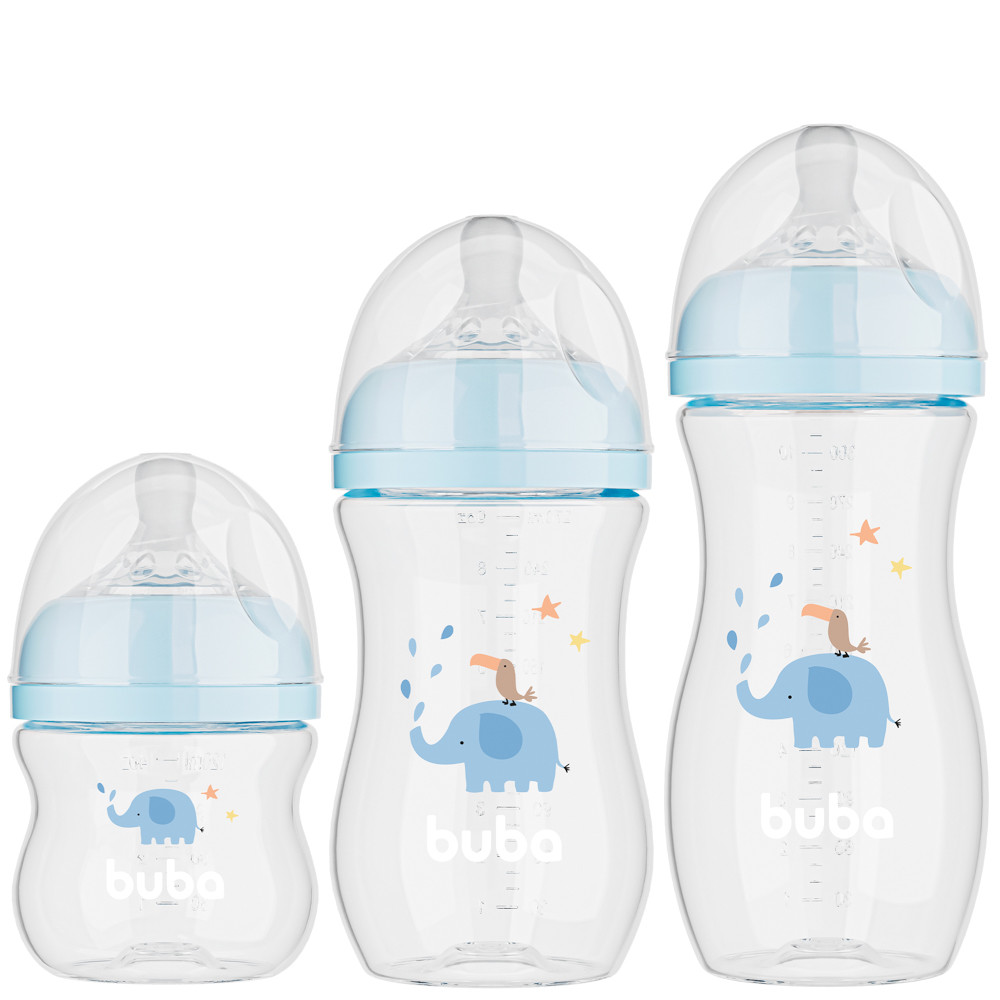Kit 3 Mamadeiras Easy Flow Buba Elefante Azul 120/270/330ml em Oferta na Shopee