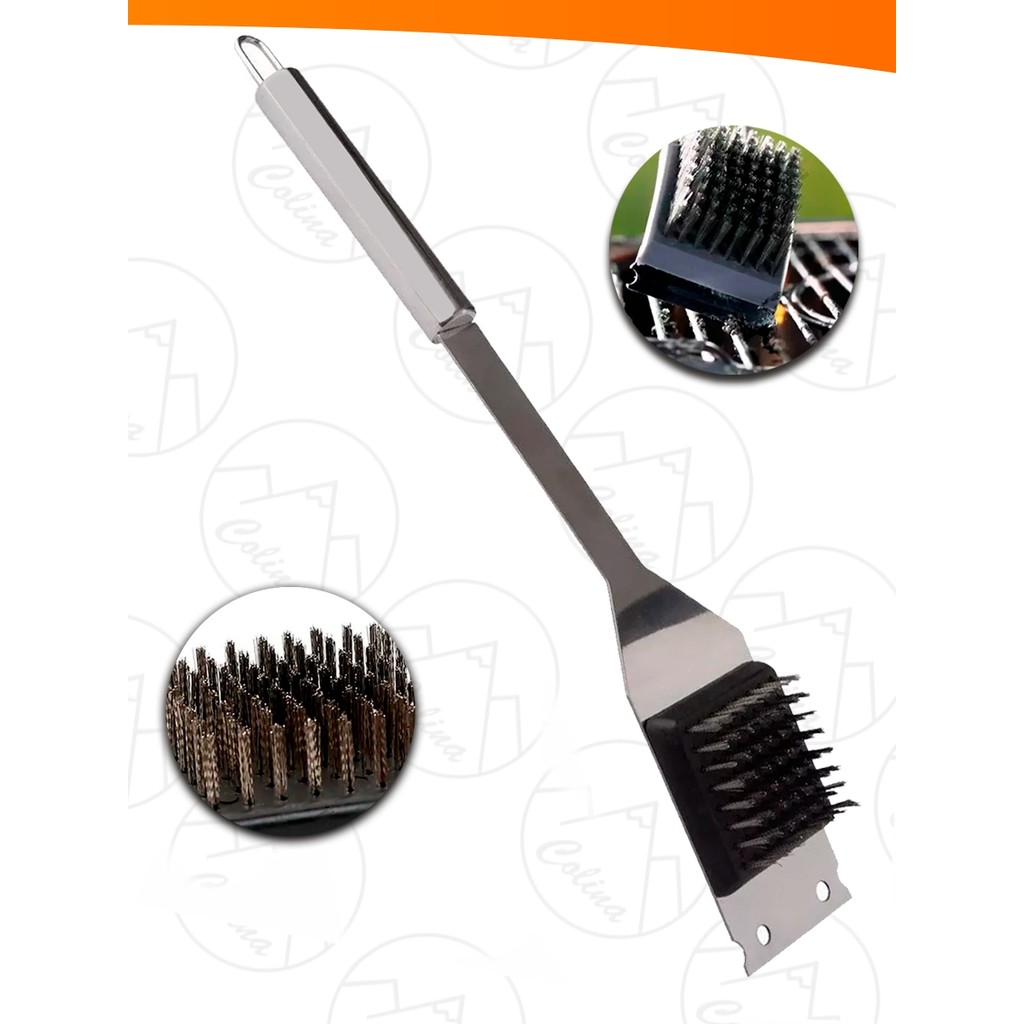 Escova De Aço Inox Churrasqueira Limpa Grelha Com Lâmina Raspadora