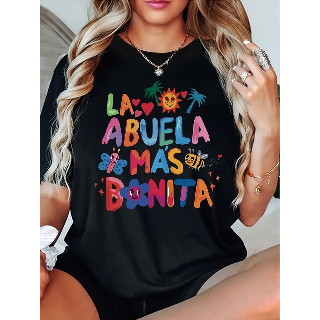Camiseta Feminina Tropical Palmeiras Cores Letter Print Estampada Estilosa Confortável Moderna Verão