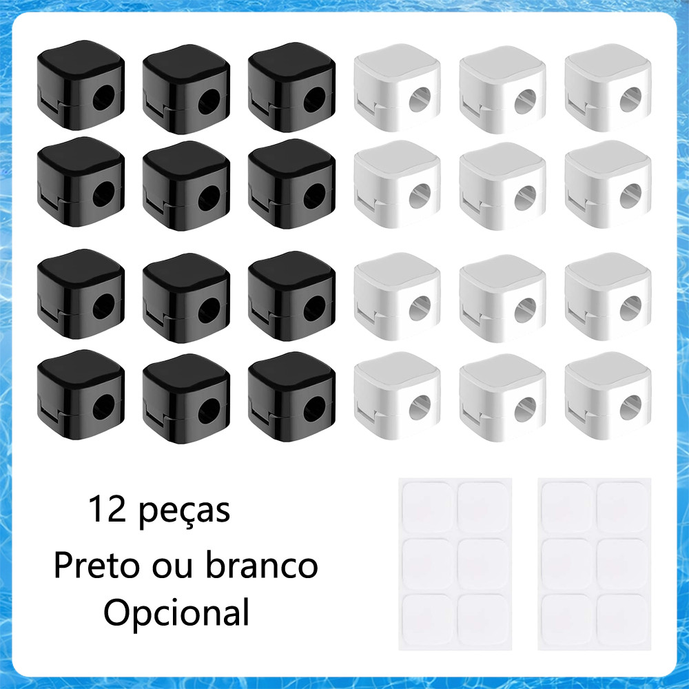 12 peças organizadores de cabos magnéticos adesivo ,clipes de cabo pegajosos para mesa e casa,Preto/Branco