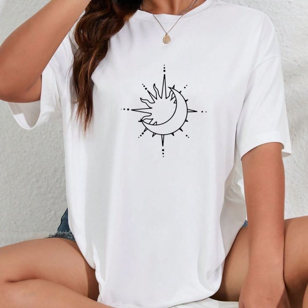 Camiseta Camisa Camisa Feminina Blusa Algodão Personalizado Sol E Lua Blogueirinha Look Tumblr Envio Imediato