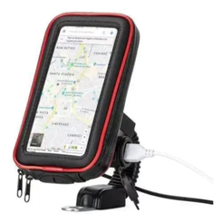 Suporte Celular Moto Tipo Bolsa p/ Retrovisor c/ Carregador USB Impermeável Stallion