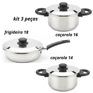 KIT 3 Panelas Caçarolas Aluminio Polido e frigideira 18cm em Oferta na Shopee