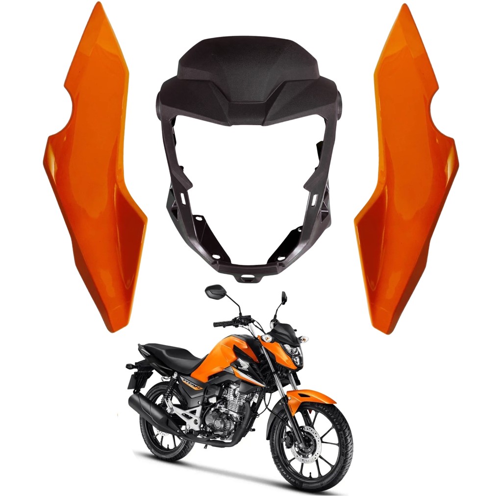 CAPA FAROL MASCARA FRONTAL BANANINHA LATERAL CG TITAN FAN 160 2025 2026 LARANJA PARAMOTOS HONDA