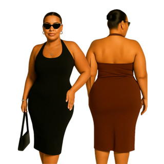 Vestido Feminino Plus Size Midi Frente Unica com Costas Nua em Oferta na Shopee