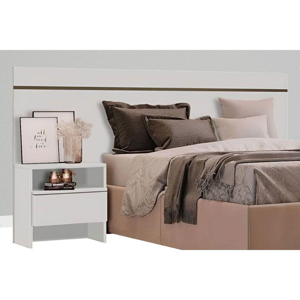 Cabeceira Cama Box Madeirado Branco Casal Prime 1 Mesa c/ 1 Gaveta Branco - Novo Horizonte