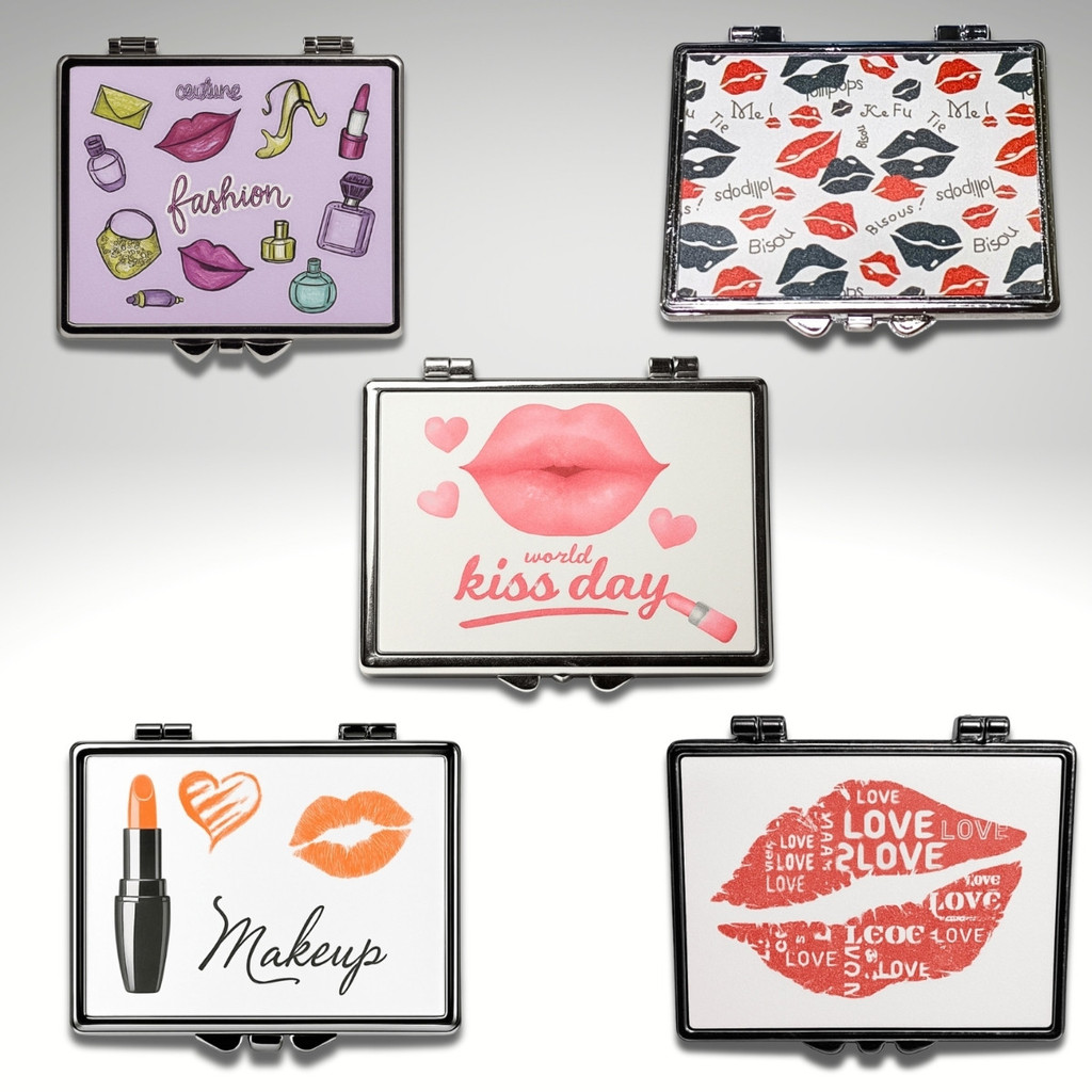 Espelho de Bolso Retangular Tema Maquiagem Kits Com 1/2/3/4/5 Unidades Sortidos