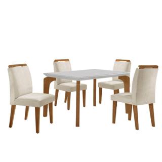 Conjunto Mesa Liz 120cm Com Vidro 4 Cadeiras Athenas Moderna Veludo Creme Off White Imbuia em Oferta na Shopee