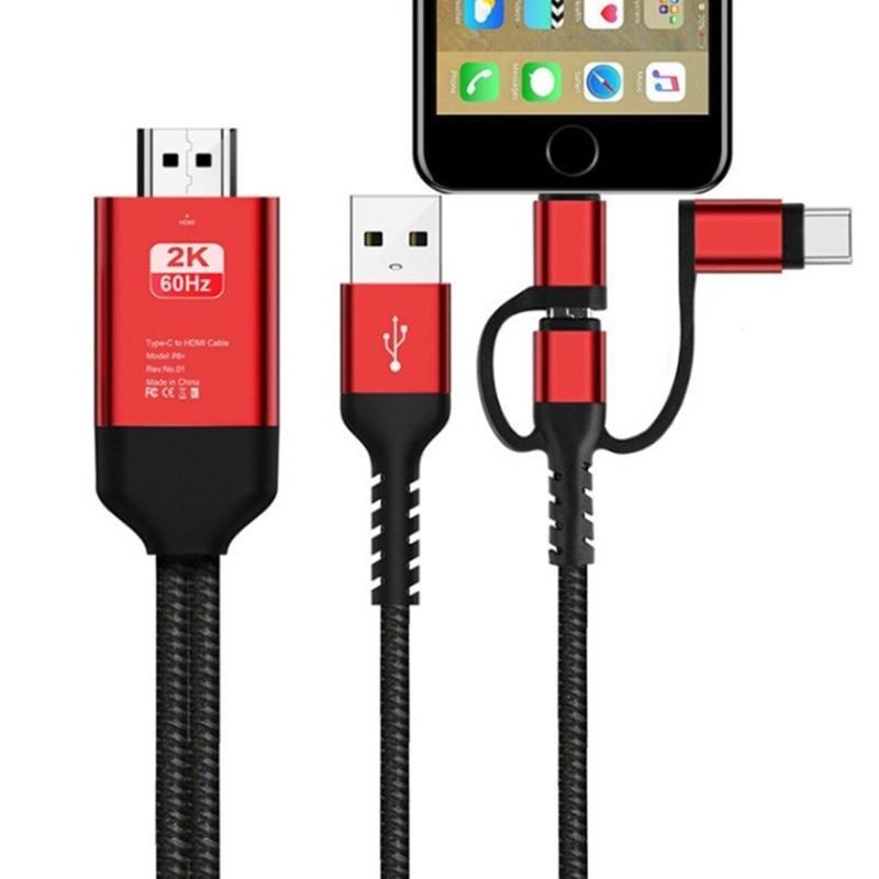 3 Em 1 HDMI Mirascreen Cabo Telefone Para 1080P HD Conversor Espelhamento Tela Do Celular TV USB C/Relâmpago/Micro Feiy