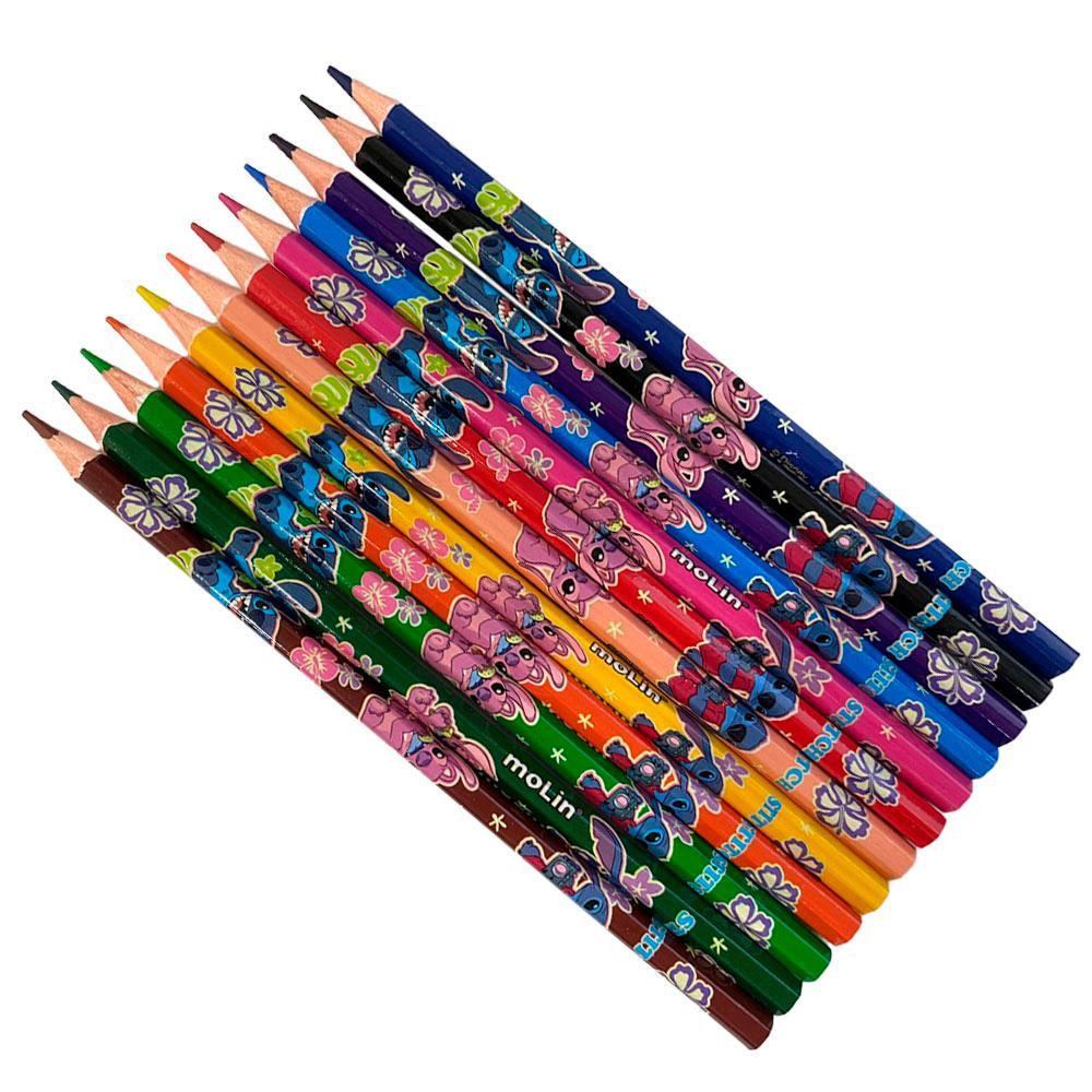 Lápis de Cor Escolar Stitch Caixa com 12 Cores Molin em Oferta na Shopee