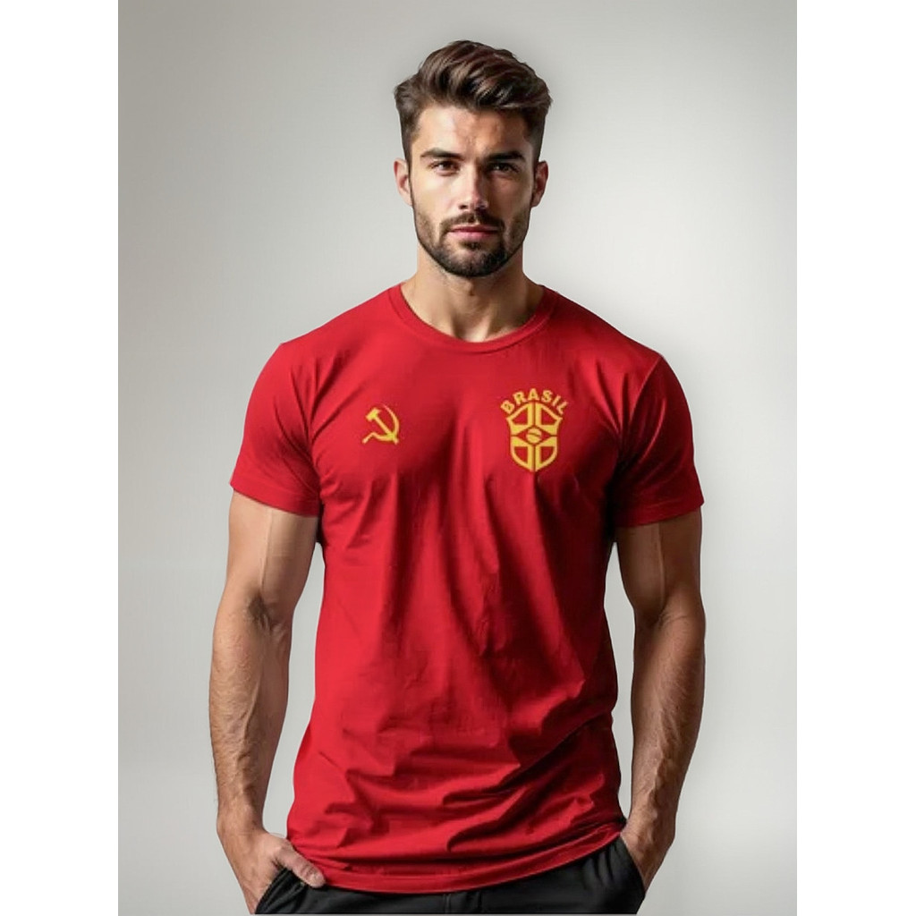 Camiseta Vermelha Futebol Brasil Comunista Comunismo Algodao