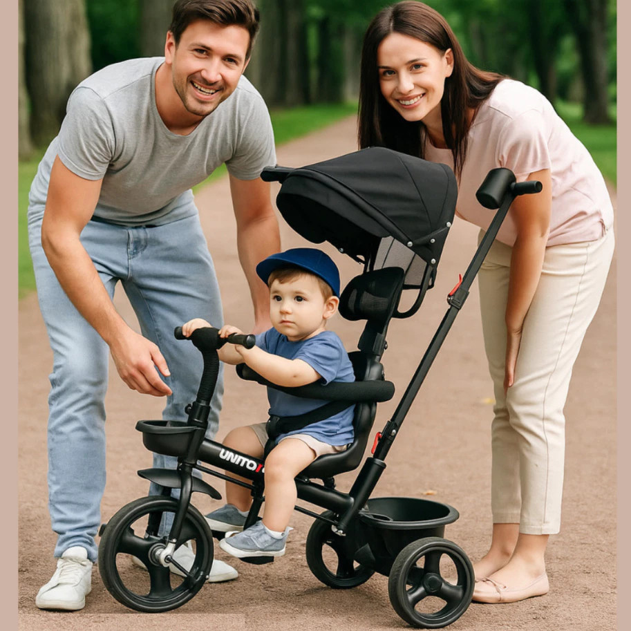 Triciclo Empurrador Andador Capota Solar Infantil Bicicleta Passeio Quadriciclo Haste Proteção