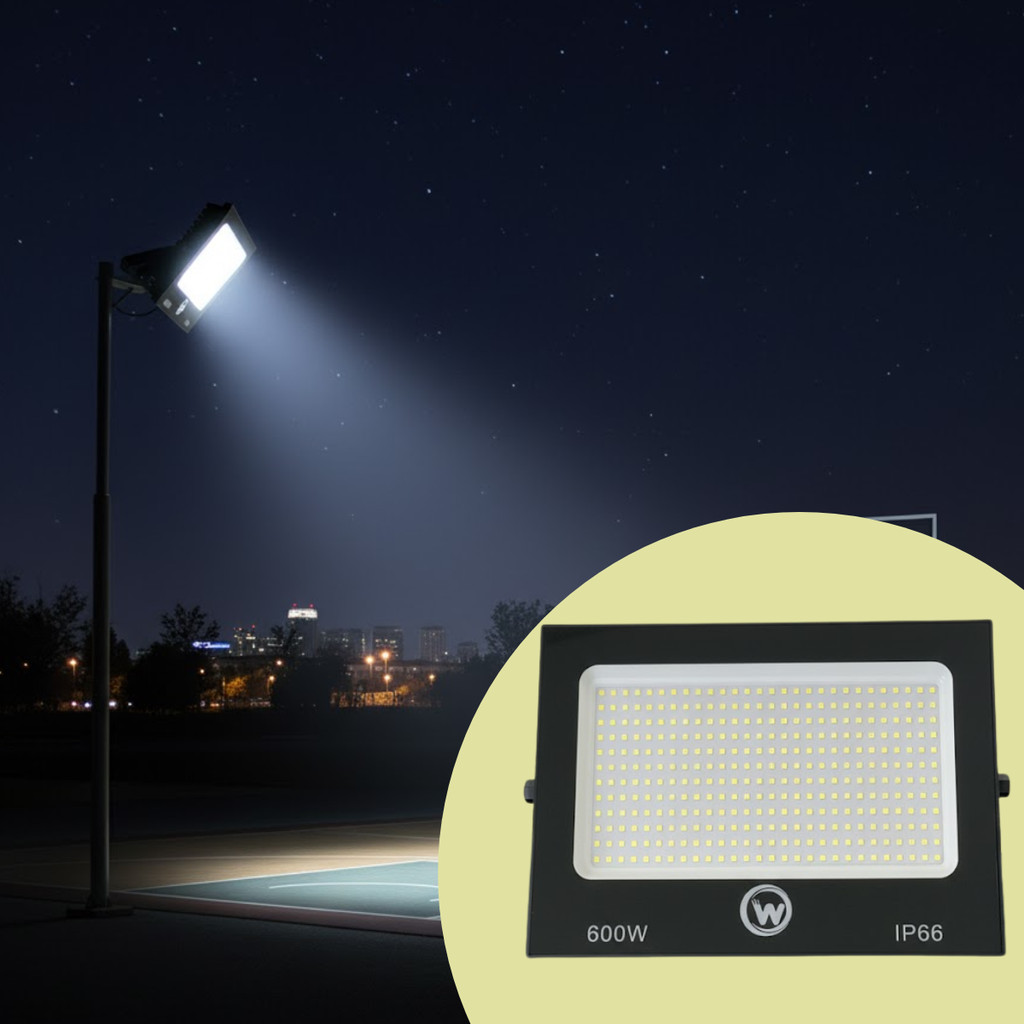 Refletor Solar 600W Branco Frio BF IP66 A Prova D'Água Placa Solar Iluminação Potente Fachadas Jardins Externas