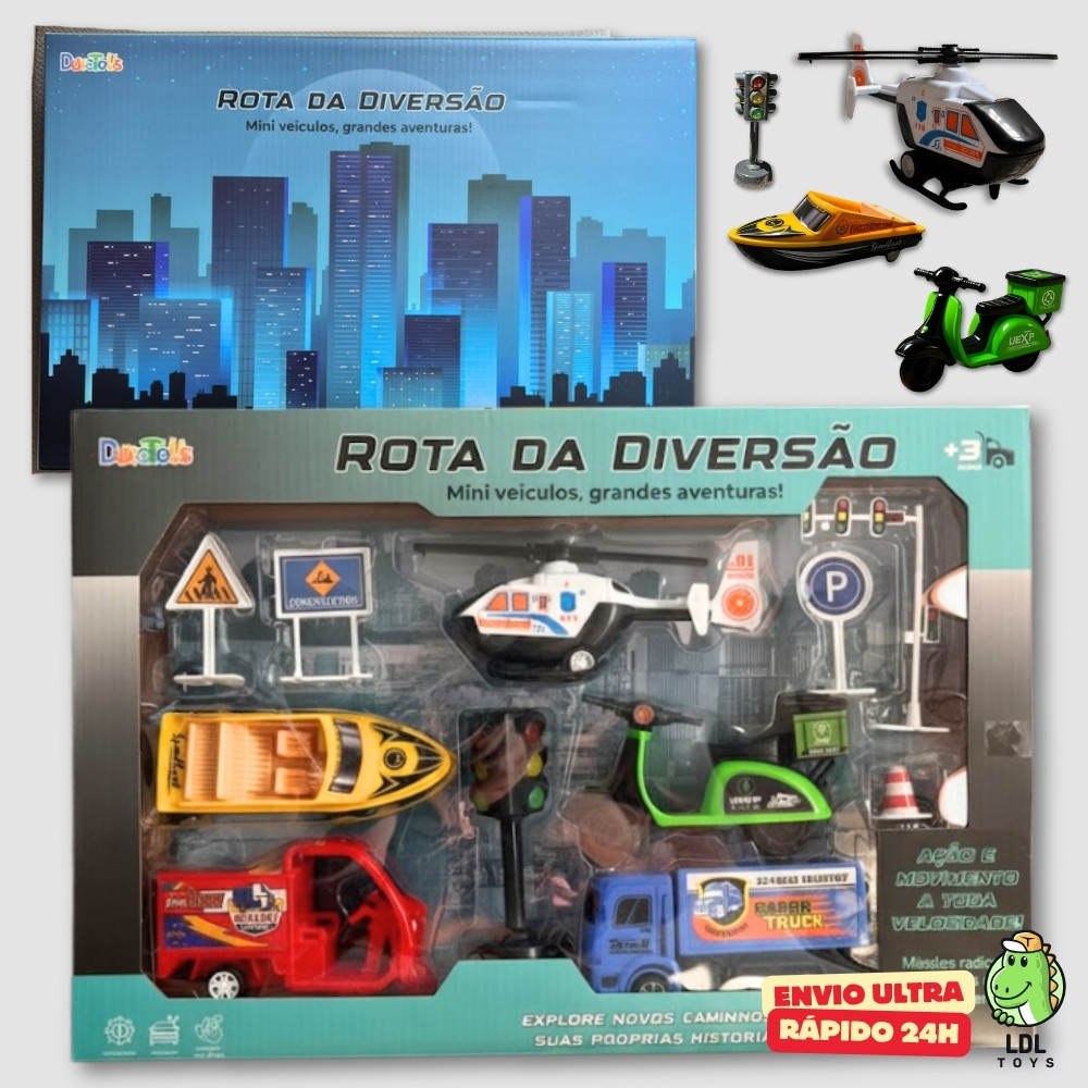 Kit Mini Cidade Carrinhos Moto Barco Helicóptero Caminhão 11 Peças Trânsito Infantil Criança Menino em Oferta na Shopee