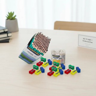 Kit 50 lápis de Escrever Nº2 Preto + 50 Borracha Ponteira Branca + 50 Apontador simples Escolar Escola Estudo em Oferta na Shopee