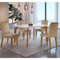 Conjunto Mesa Liz 120cm Com Vidro Cp 4 Cadeiras Athenas Moderna Turim Off White Imbuia