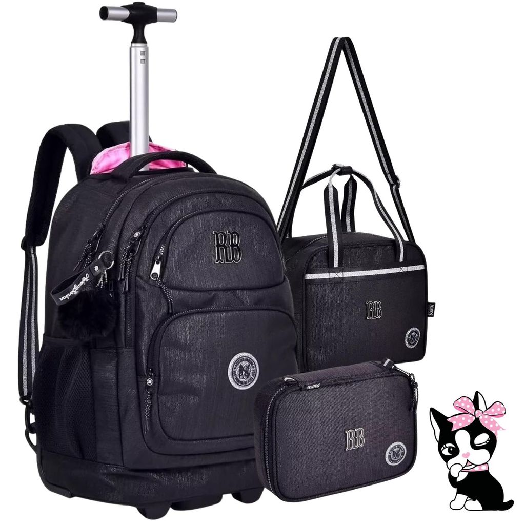 Kit Material Escolar Rebecca Bonbon RB Mochila de Rodinha Estojo Lancheira Térmica P/ Criança Feminina Alça Confortável
