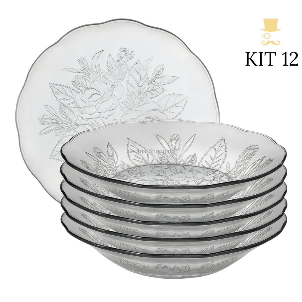 Jogo De Pratos Foglia Fundo Até 12 Peças Peças Em Vidro Para Almoço/Jantar ( 4, 8 e 12 Peças)