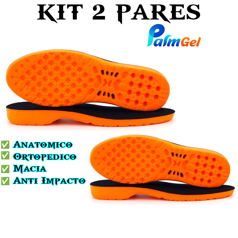 Kit 2x Pares Palmilha Gel Ortopedico Anatomica PU Legitima Original PalmGel Varias Horas de Trabalho