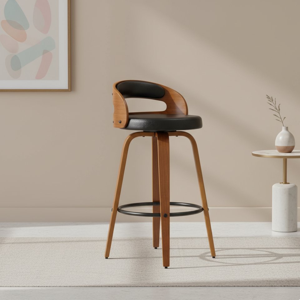 Banqueta para Cozinha Alta Giratória Madeira Roma Preto/Marrom em Oferta na Shopee