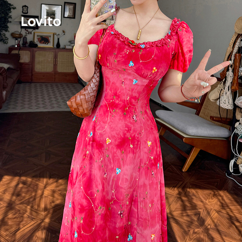 Lovito Vestido Casual De Férias Com Zíper E Babados Toque Macio Ideal Para Primavera/verão L145LD059 em Oferta na Shopee