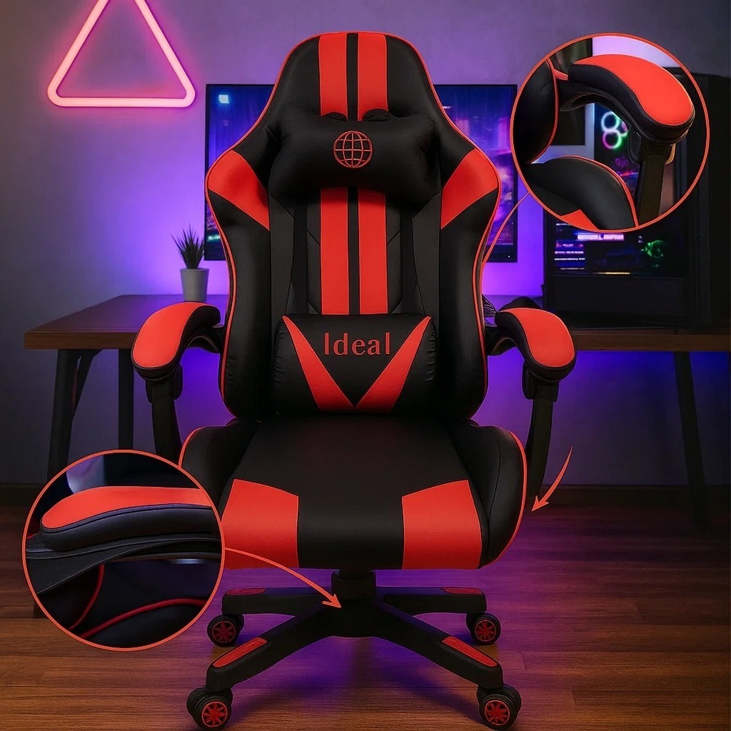 Cadeira Gamer Ergonômica Escritório Preta Giratória Reclinável Ajustável Apoio Lombar Cervical