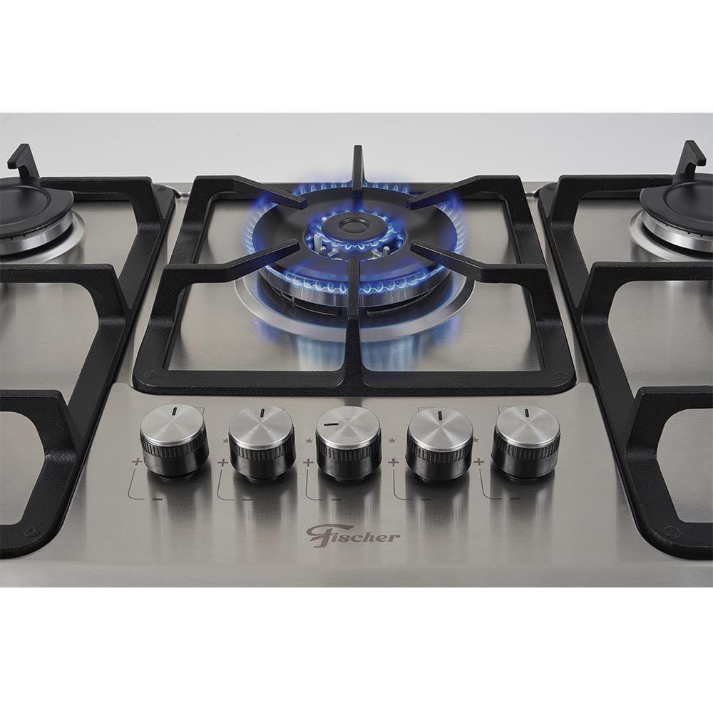 Cooktop 5 Bocas Fischer Infinity Trempe De Ferro Tripla Chama à Gás Mesa Inox Bivolt — imagem 2 de 2