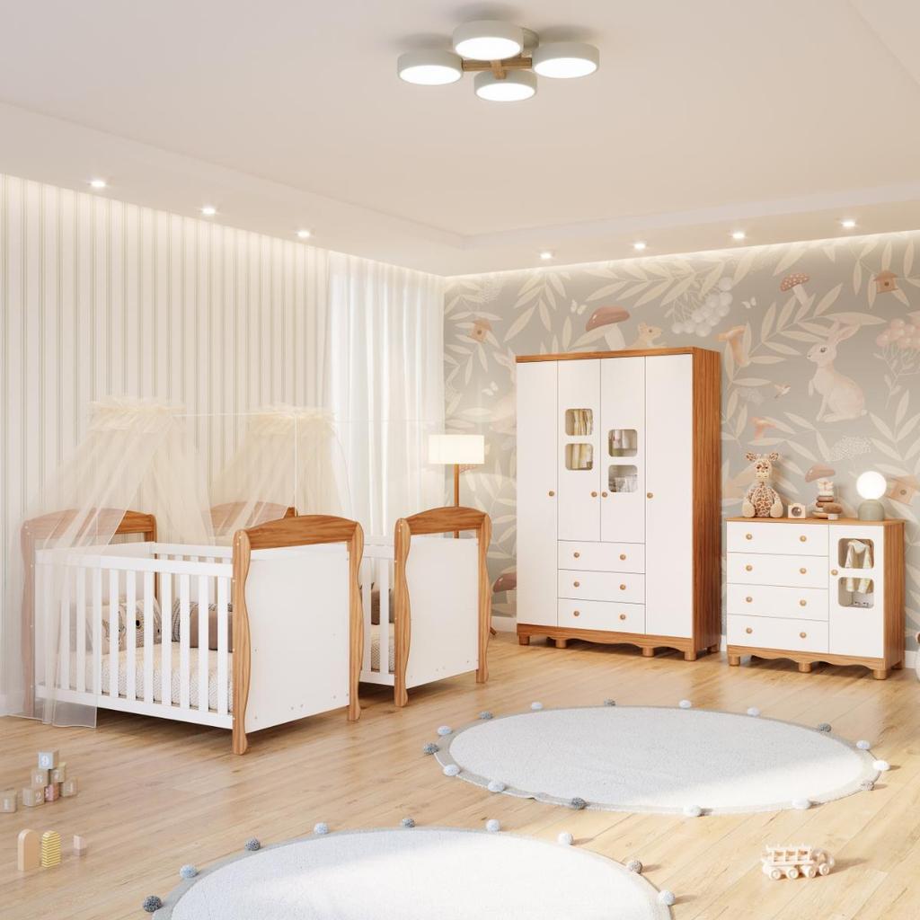 Quarto Bebê Gêmeos 2 Berços Americano Marquesa Guarda Roupas Cômoda Uli 100%MDF em Oferta na Shopee