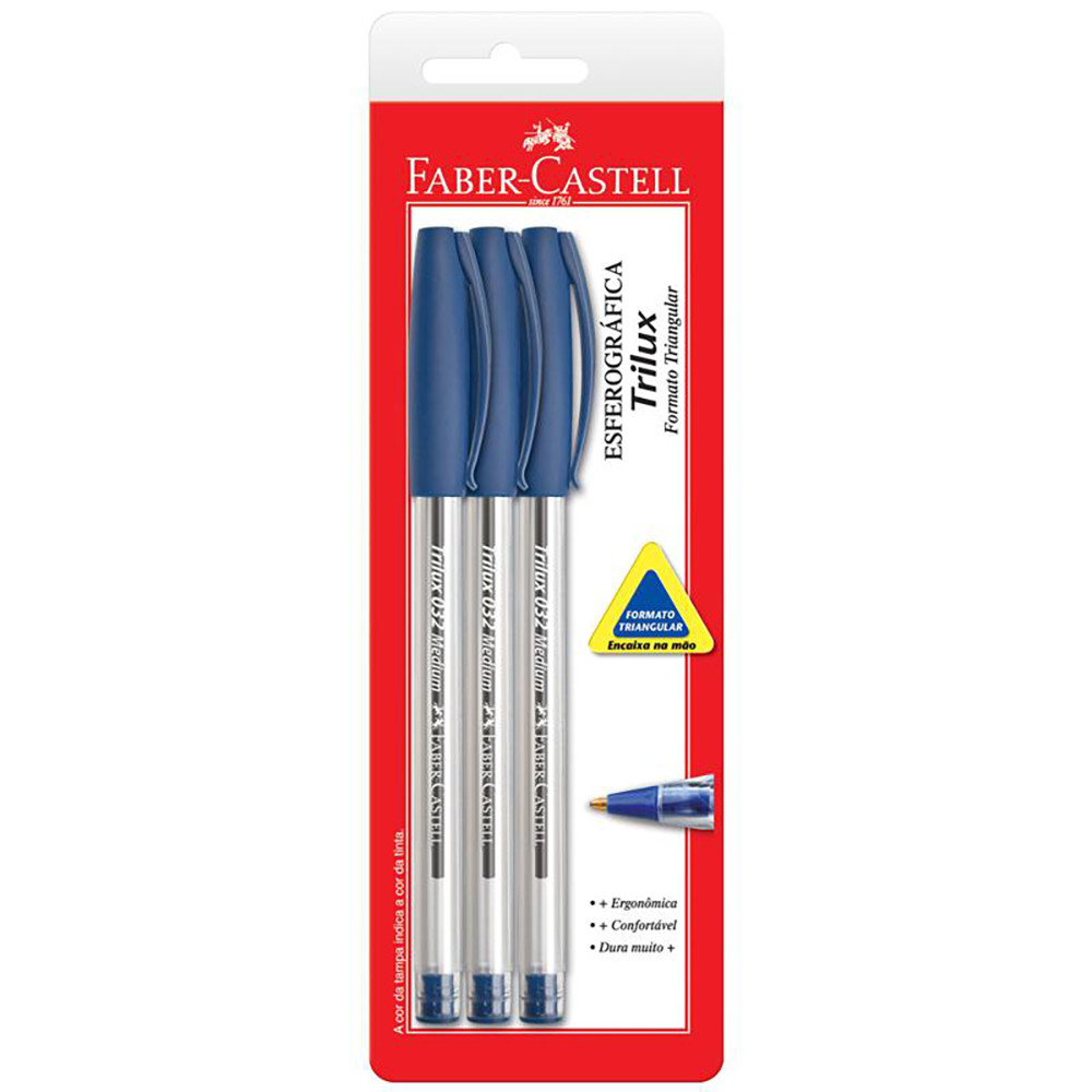 Caneta esferográfica 1.0 Trilux Azul SM/032AZ com 3 unidades Faber-Castell em Oferta na Shopee