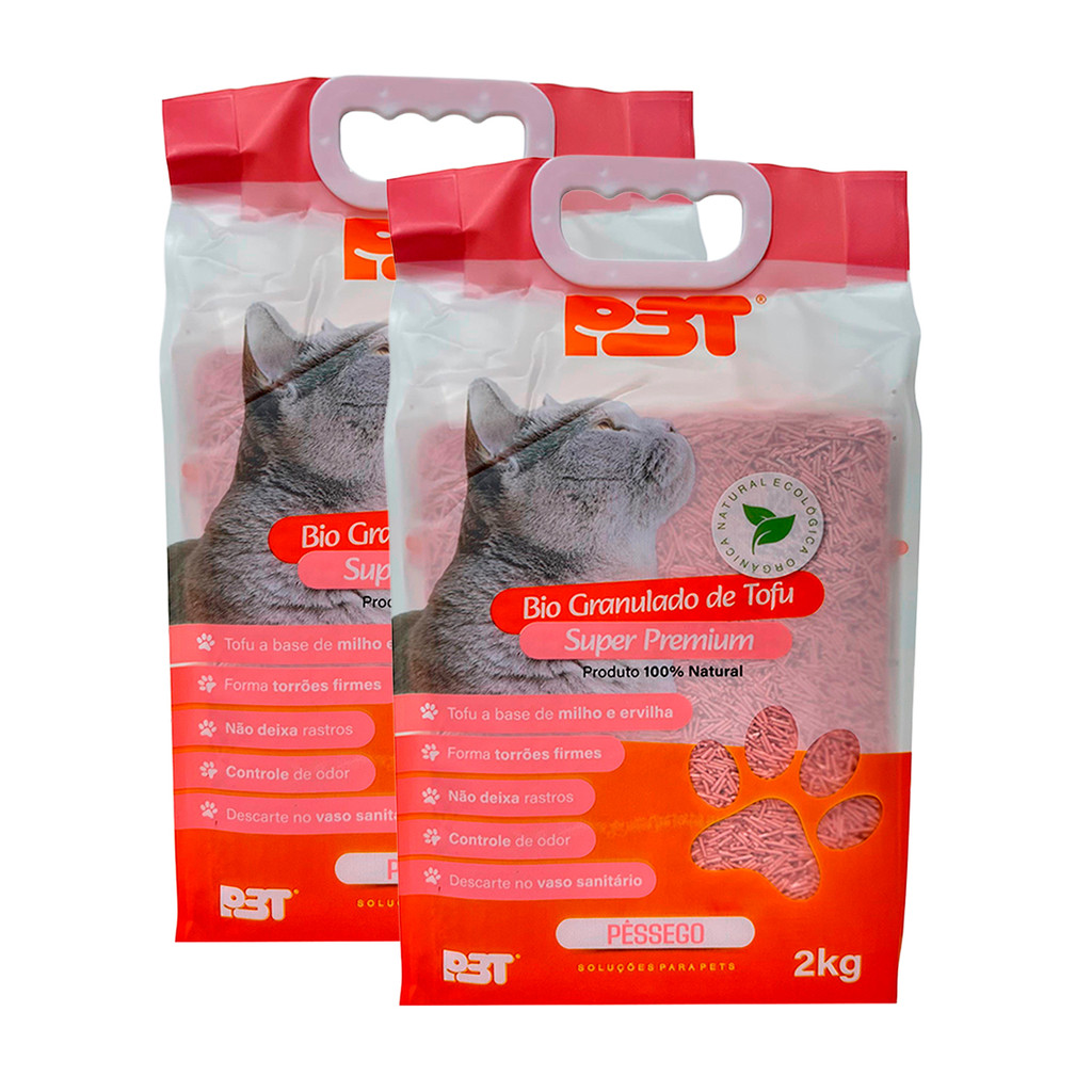 2UN Granulado Biodegradável Tofu Areia Gato 4kg PÊSSEGO P3T