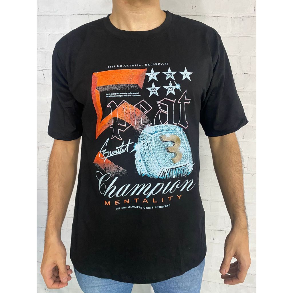 Camiseta Camisa Oversized Grande Musculação Algodão 5 Peat Mentalidade De Campeão Casual Treino Academia