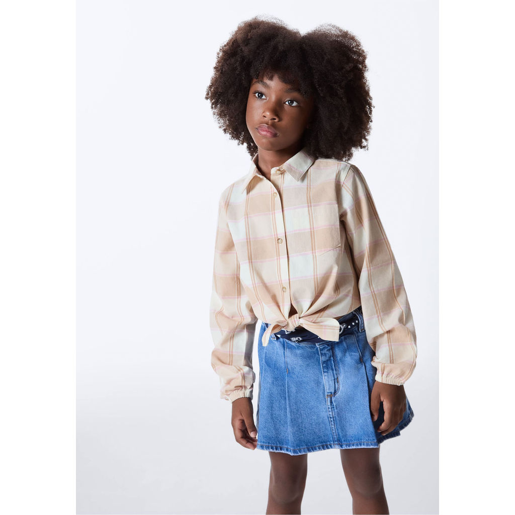 Camisa Infantil Menina Em Tricoline Xadrez