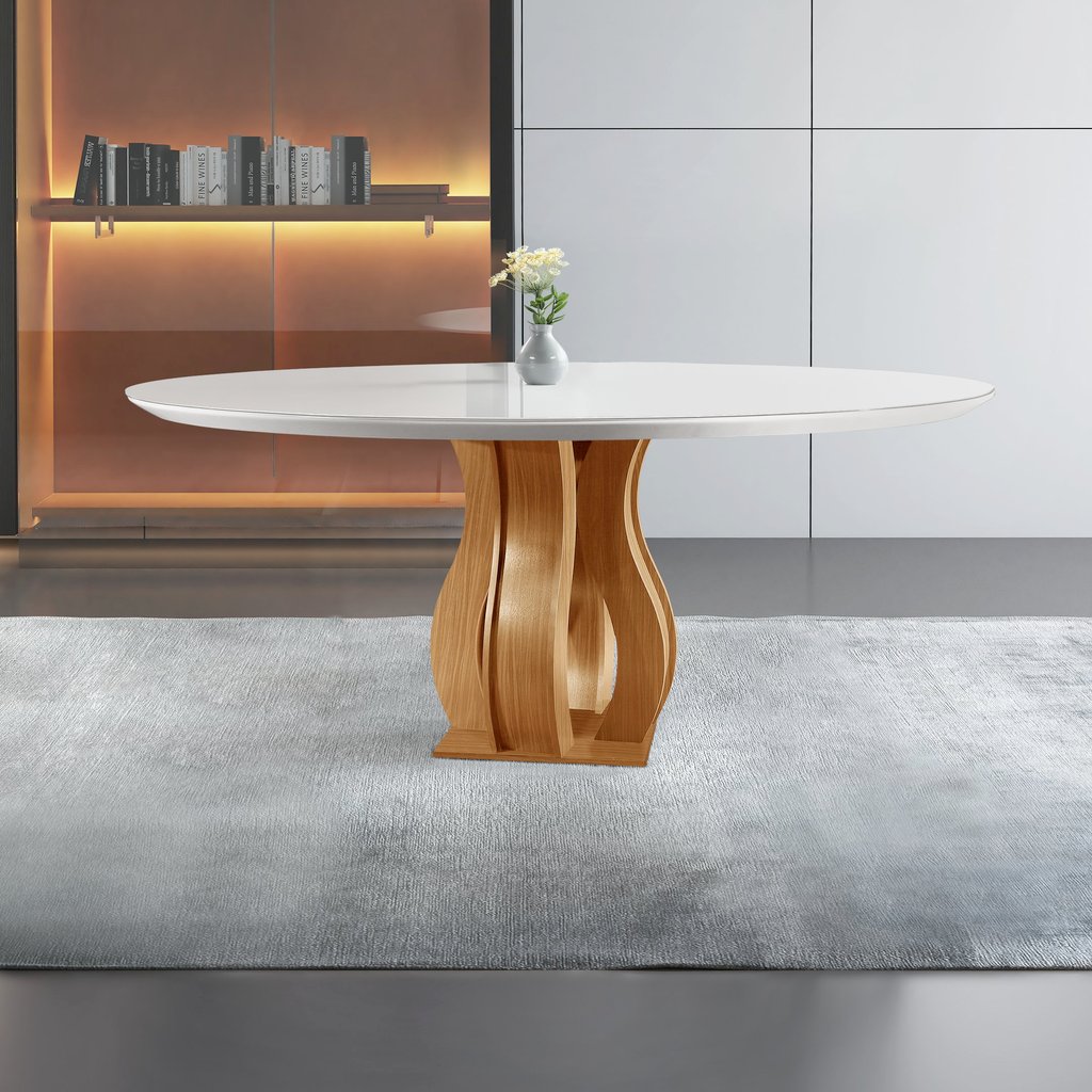 Mesa Redonda 6 Lugares Tampo Vidro/MDF para Sala de Jantar 135cm  Nuance Yescasa Castanho Cinamomo/Off White em Oferta na Shopee