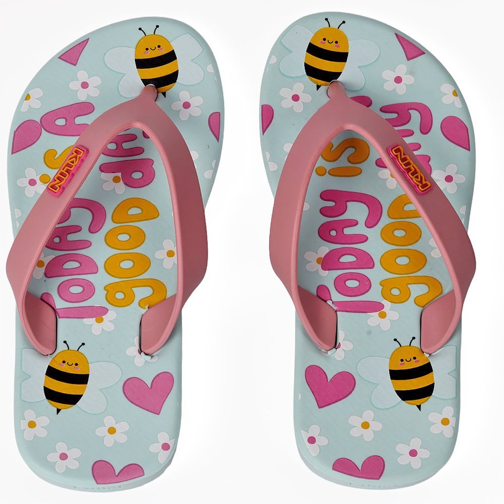 Chinelo Klin Menina Super Confortável Azul Rosa Estampa Abelha Coração Lazer Praia