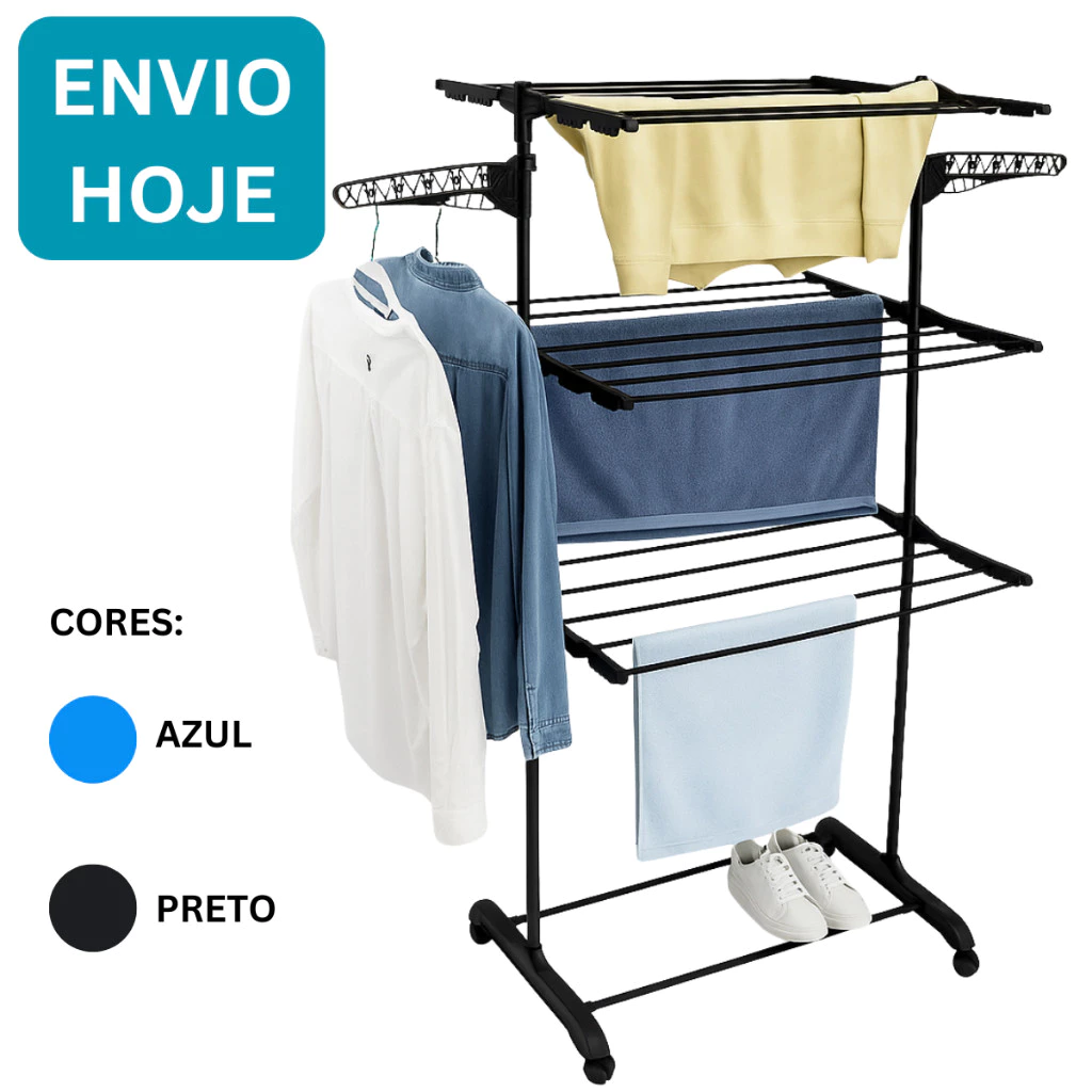 Varal De Chão 3 Andares Roupa Calcinha Apartamento Grade Dobrável Portátil Com Rodinhas Organização — imagem 1