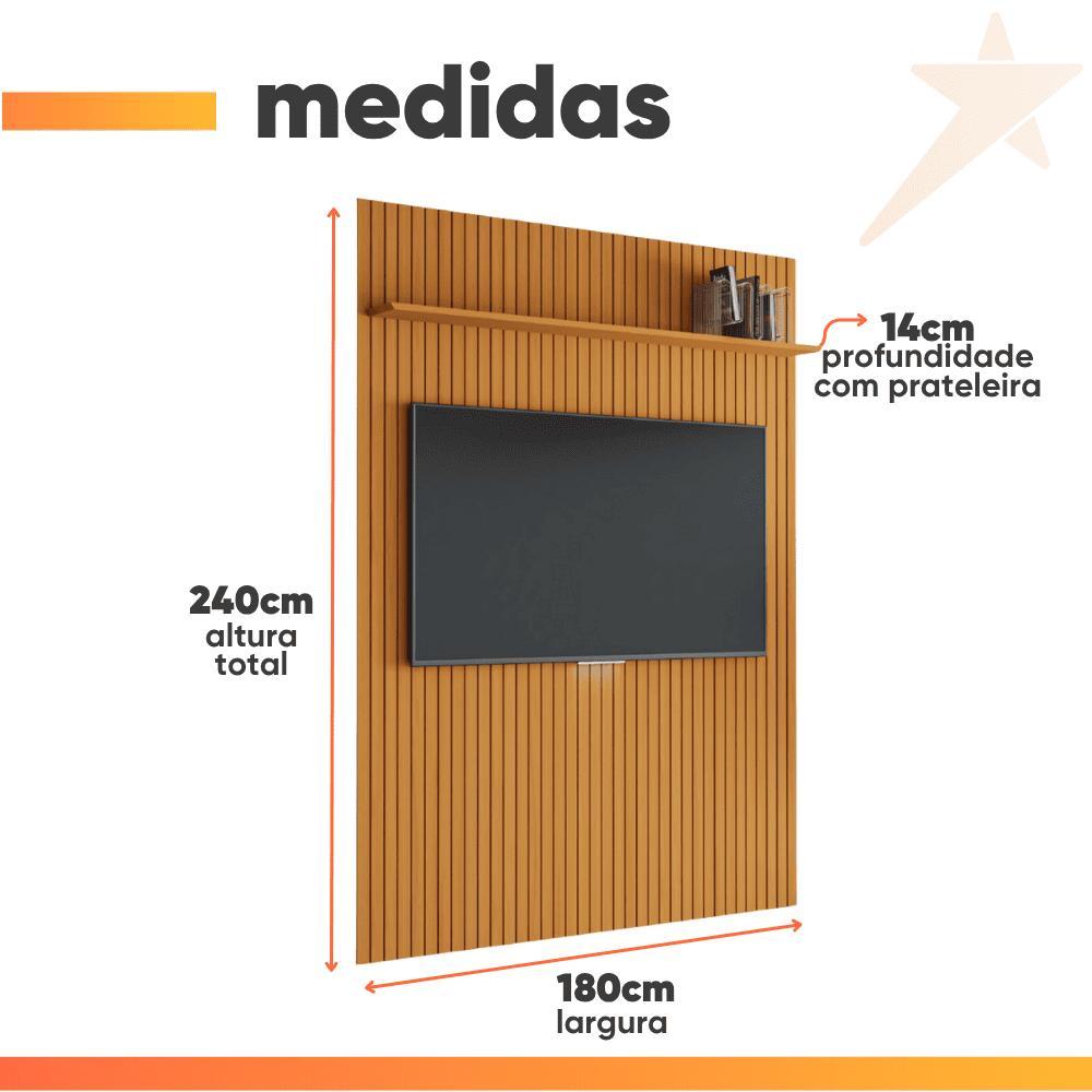 Detalhes do Painel para TV até 70 Polegadas 1,80x2,40m Ripado com Prateleira Arbo Cedro EDN