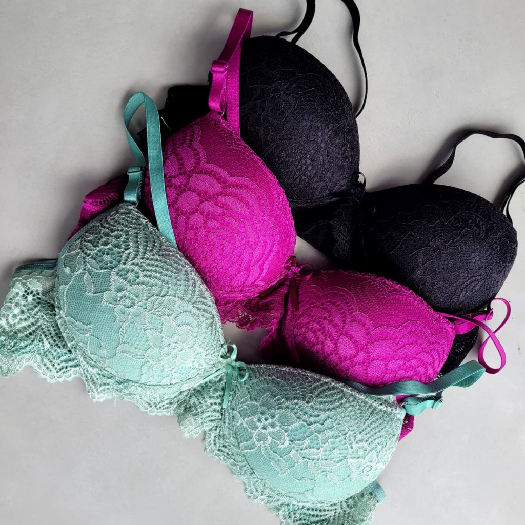 kit com 3 sutiãs de renda sutien com aro lingerie confortável Sutia básico com bojo em Oferta na Shopee