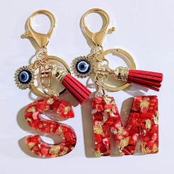Chaveiro decorativo de mochila de resina, acessórios de letras em inglês, acessórios de moda com borla de olho do diabo