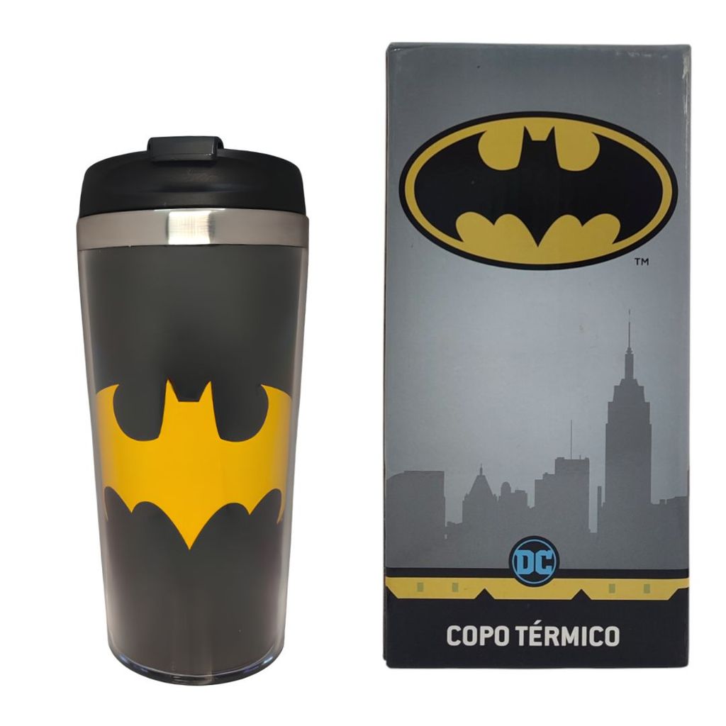 Copo Térmico Batman Com Tampa Logo Geek Dc Comics Morcego City Viagem Café Presente