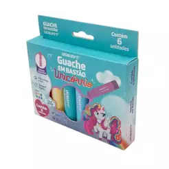 Caixa Tinta Guache Bastão Cores Pastel Unicórnio 6 Cores Leo&Leo Leonora Material Escolar Papelaria