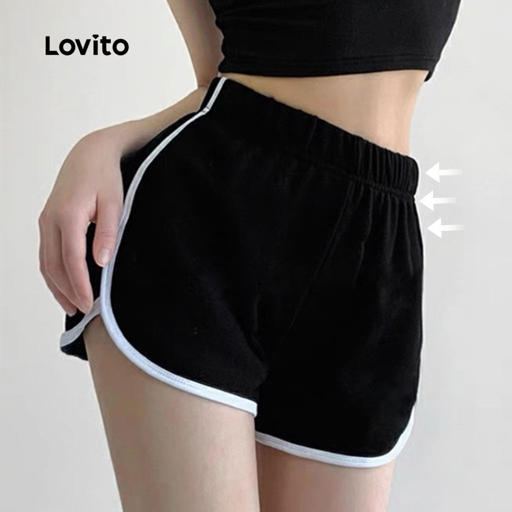 Detalhes do Lovito Short Esportivo Controle Abdominal Levanta Bumbum Elástico 4 Way Corrida LNA124016