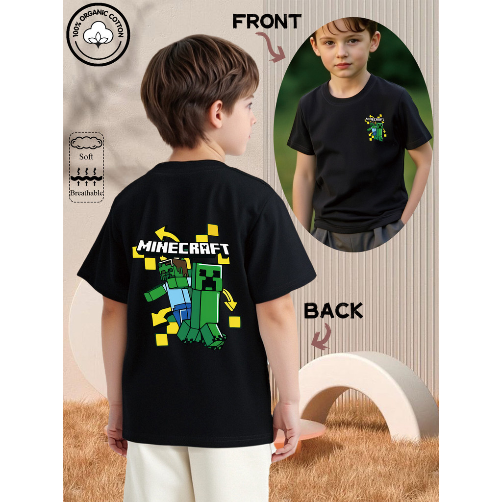 Camiseta Minecraft Creeper Zumbi Camisa 100% Algodão Frente e Costas Infantil Juvenil do 02 ao 16 Jogo Gamer Game