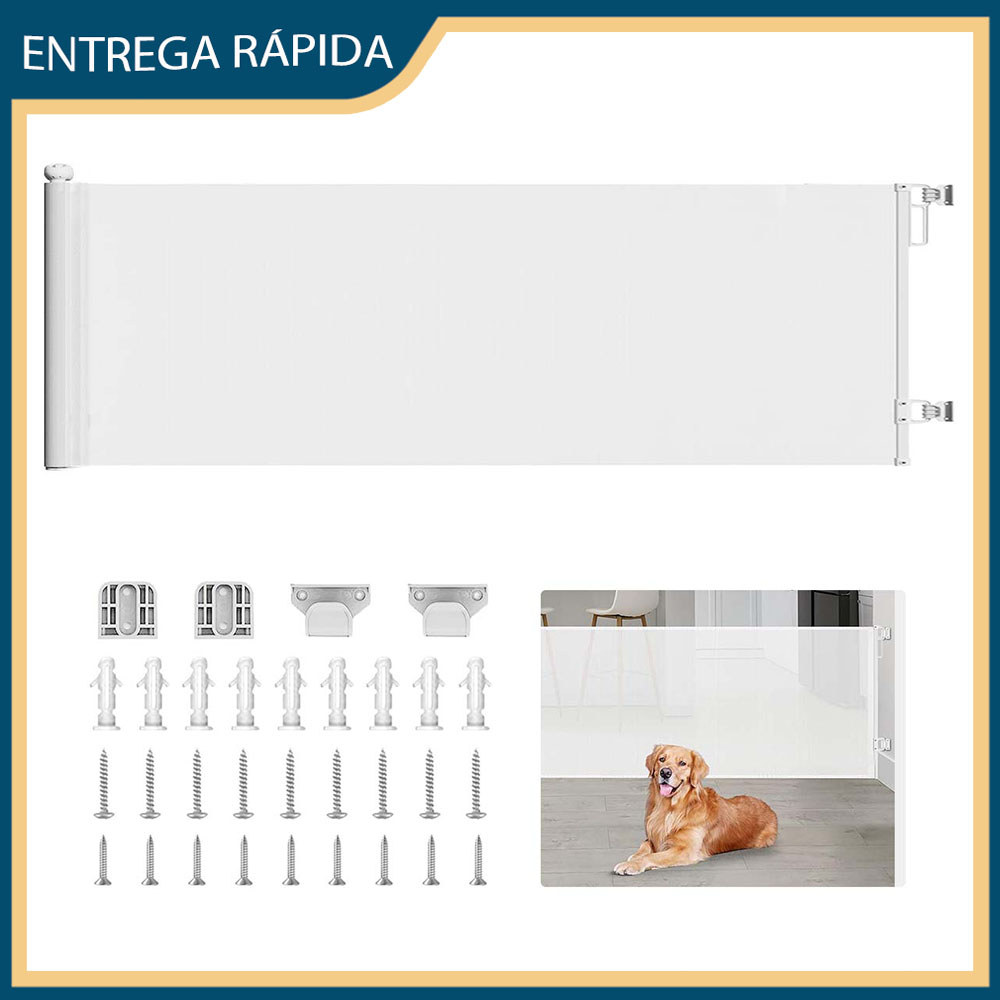 Portão de tela para animais de estimação em escadas Portão para bebês em casa Cabe em portas e escadas - 86x300cm Branco