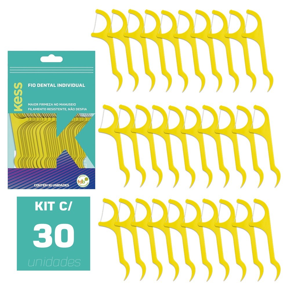 Flosser Fio Dental Individual Forquilha com Haste Resistente 30un Kess