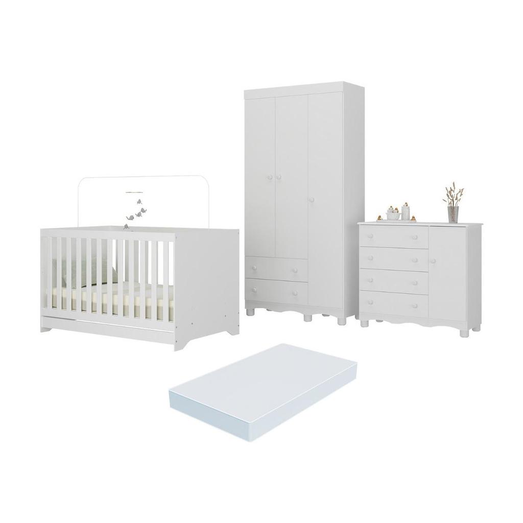 Quarto de Bebê Completo com Berço Americano 3 em 1 Colchão Incluso Dengo Multimóveis MP4608