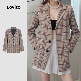 Lovito Blazer Casual Com Estampa Xadrez Outono Inverno Para Mulheres LNL101621 em Oferta na Shopee